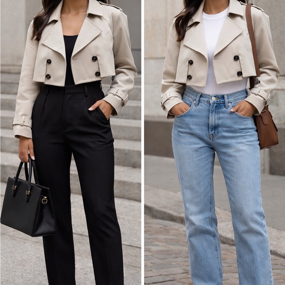 Avara Stylish Beige Cropped Trench Coat Size S